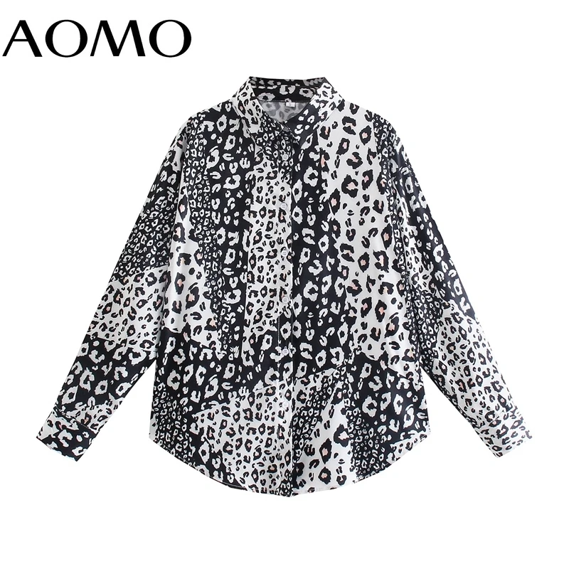 

AOMO Women Vintage Leopard Print Shirt Long Sleeve 2021 Chic Female High Street Loose Shirt 8Y192A