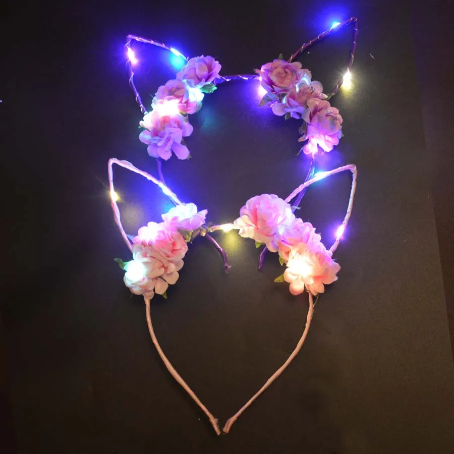 Рождественский светящийся светильник ободок для волос с розами заячьими ушками