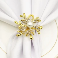 6pcslot christmas antler napkin ring diamond napkin buckle pearl flower napkin ring suitable for wedding holiday party