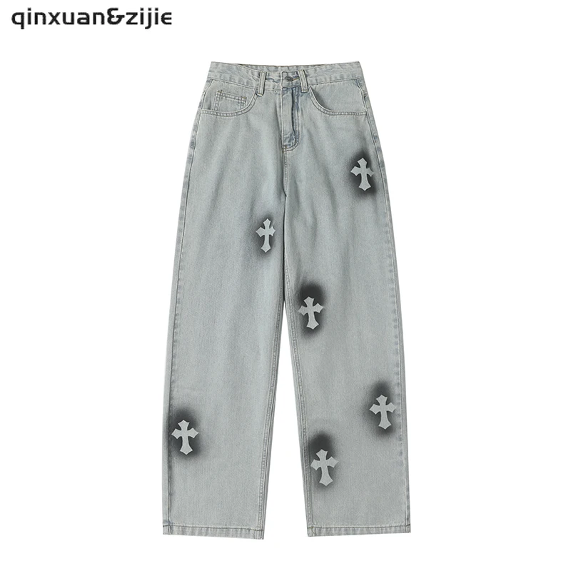 

New Loose Men Jeans Male Trousers Streetwear Appliques Design High Quality All-match Students Daily Casual Straight Denim Pants