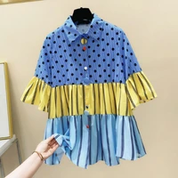 woman bloue 2020 summer new contrasting color shirt shirt women polka dot stitching striped ladies blouses tops blusas femme