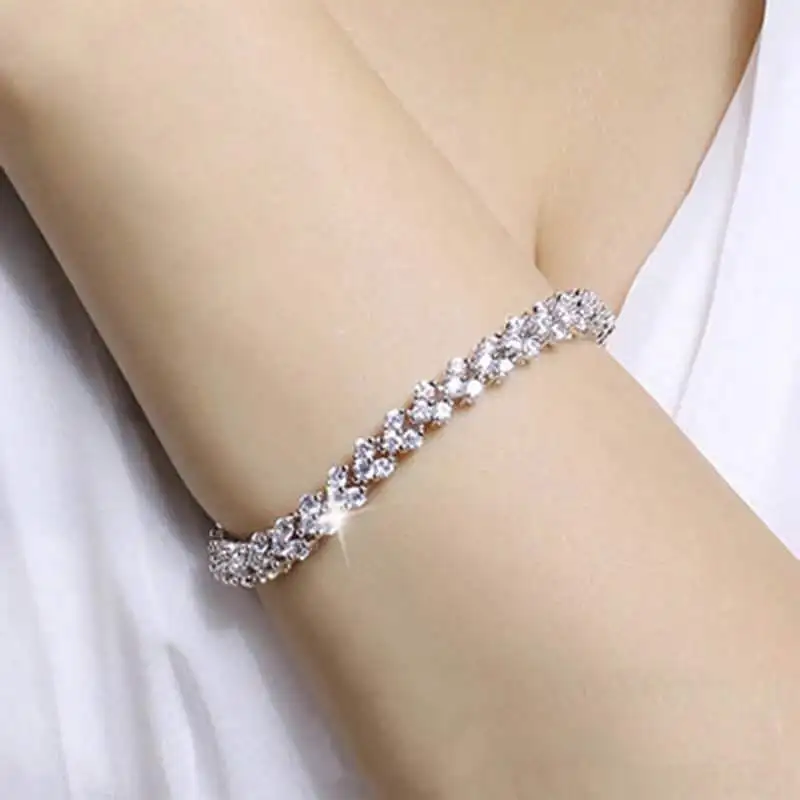 

3 Colors Luxury Rose Gold Color Chain Link Bracelet For Women Ladies Shining Cubic Zircon Crystal Jewelry Best Gift