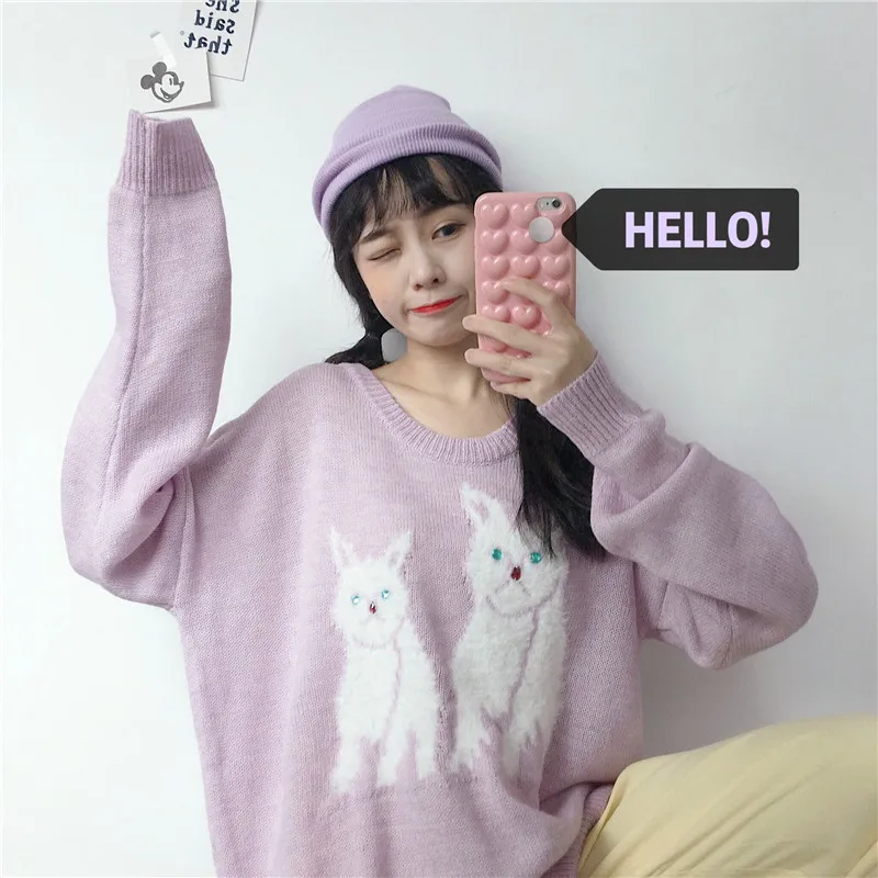 Свитер женский свободный винтажный в Корейском стиле одежда Ulzzang | Женская