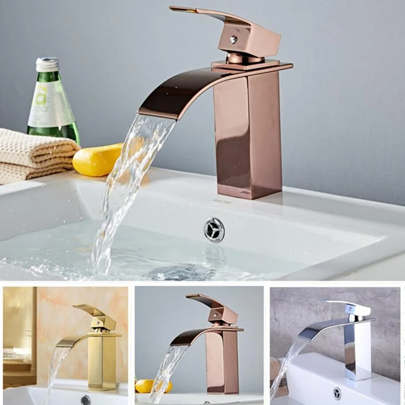 Современные смесители для раковины из розового золота латунный Смеситель ванной