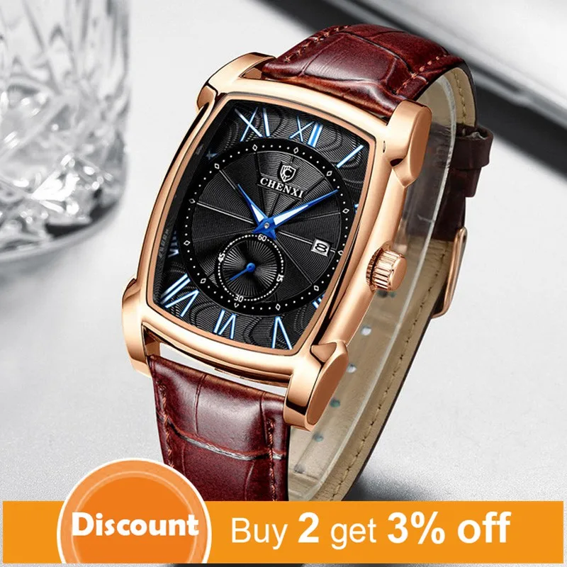 Мужские водонепроницаемые часы с римскими цифрами и ремешком из натуральной