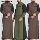 Мужской мусульманский кафтан INCERUN, с воротником-стойкой, в стиле пэчворк, с длинным рукавом, повседневная одежда в стиле ретро, арабский, исламский, иубба, Тауб, мужская одежда размера плюс