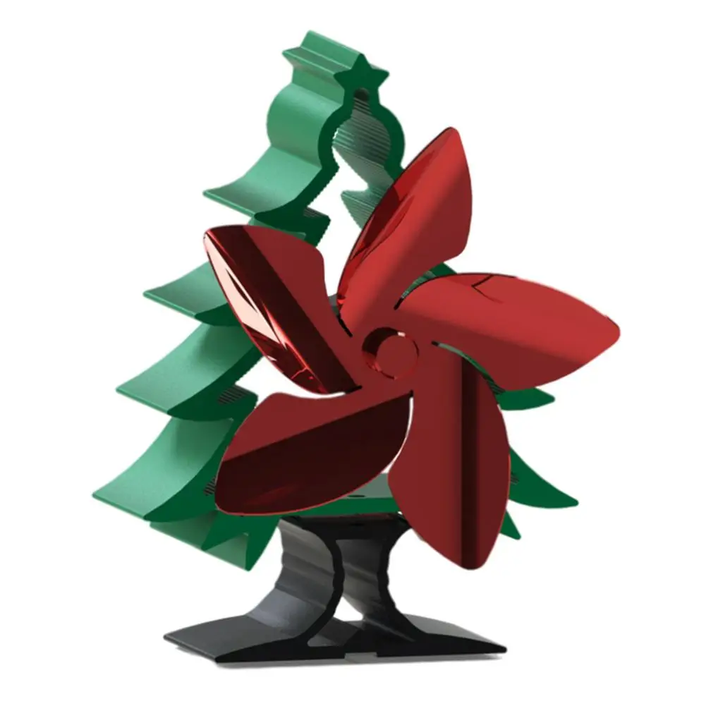 

Heat Powered Stove Fan 5 Blades Christmas Tree Shape Fireplace Eco Fan Home Aluminium Alloy Blower For Warm Air Circulation Heat