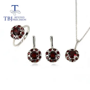 Red garnet ring earrings Pendant Jewelry Set - 925 sterling silver jewelry 1