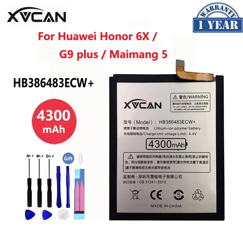 

Original XVCAN Phone Battery HB386483ECW+ For Huawei G9 Plus Honor 6X Maimang 5 GR5 2017 4300mAh Replacement Batteries