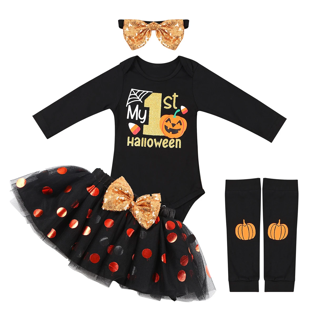 Комбинезон TiaoBug для девочек с длинными рукавами блестящие буквы и тыквы