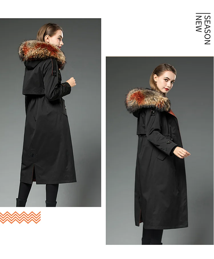 ZDFURS* Женская парка из меха кролика рекс с мехом енота с капюшоном зимний помпон из натурального меха длинная стильная ветрозащитная модная куртка