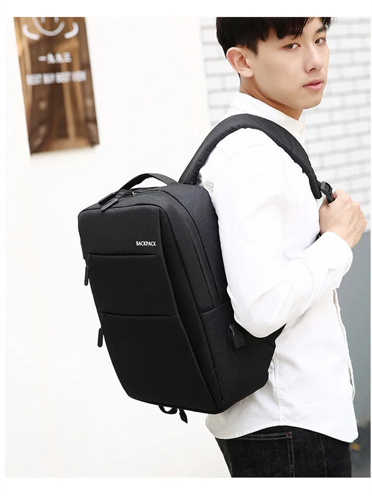 

Men Business Backpack Retro Style Waterproof Bag USB Charge Women School Students Simple Double Zipper 15.6" Laptop Backpacks