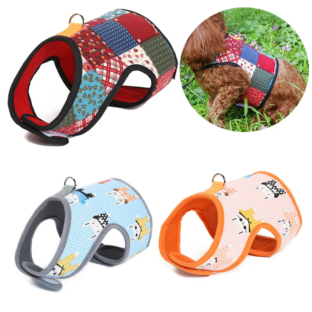 Шлейка и поводок для собак с принтом Воздухопроницаемый жилет щенков кошек