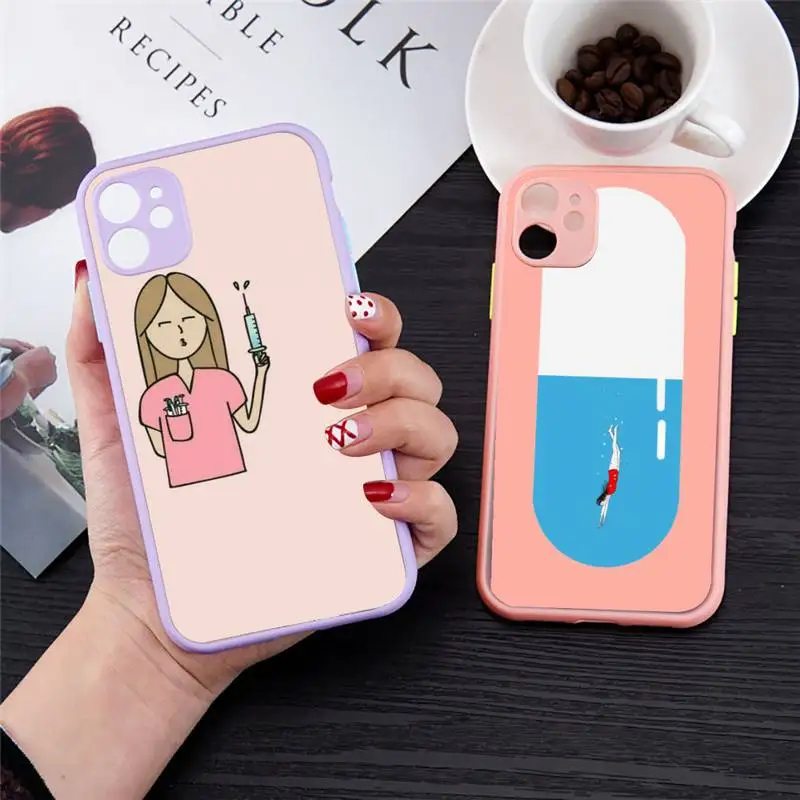 

Nurse Doctor Medical Phone Case For iPhone 13 12 11 Mini Pro XR XS Max 7 8 Plus X Matte transparent Purple Back Cover