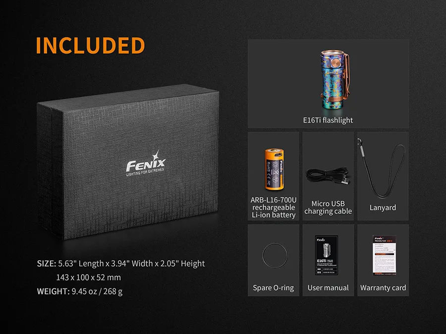 Фонарик Fenix E16 TI Max 650 люмен 16340/CR123A EDC из титана|Фонарики и осветительные приборы| |