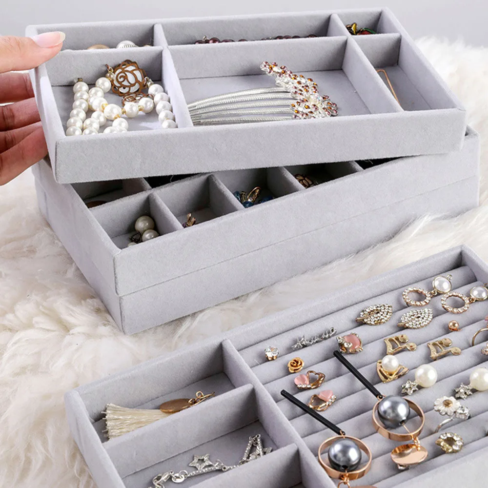 

Fashion Portable Velvet Jewelry Ring Jewelry Display Organizer Box Tray Holder Earring Jewelry Storage Case Showcase