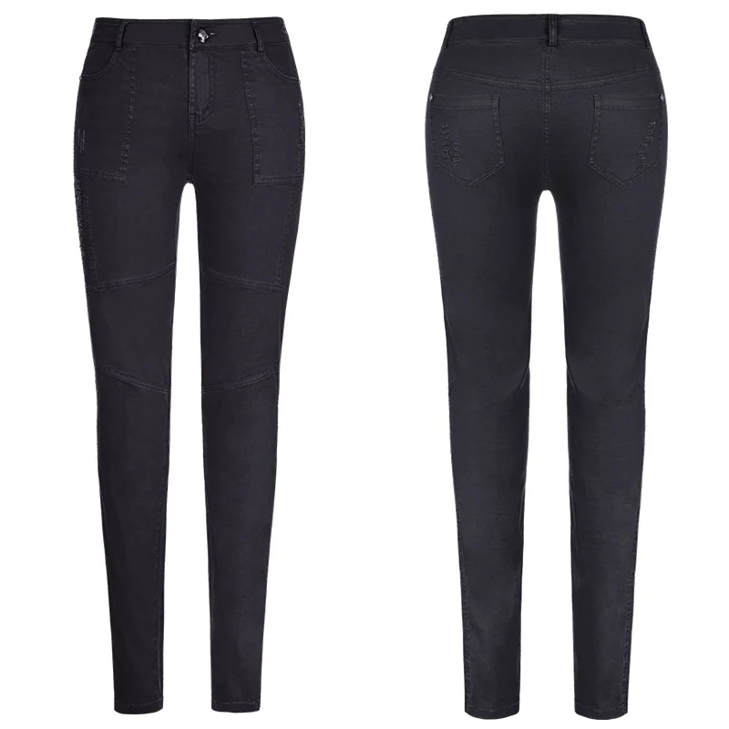 Женские черные брюки с потертостями штаны со шнуровкой в готическом стиле |