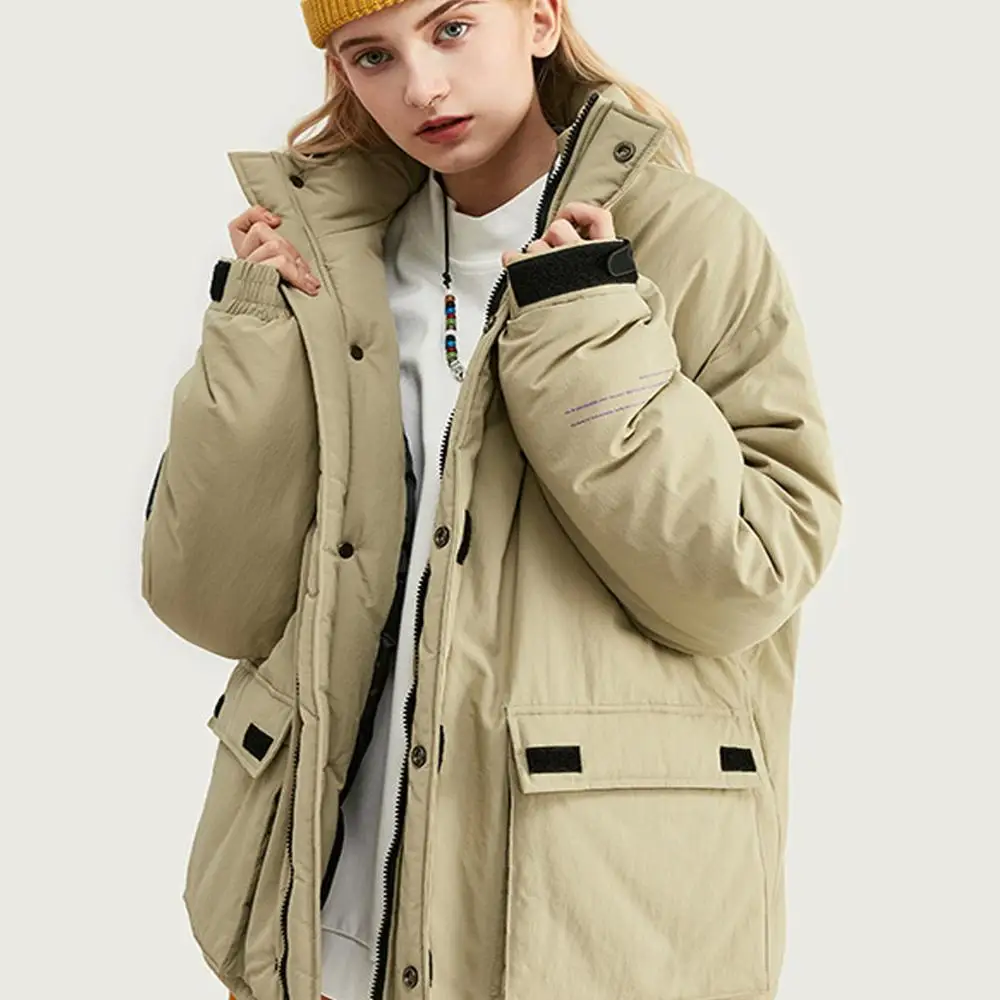 Couples solid color thick warm stand collar cotton jacket Velcro multi-pocket simple winter new tide brand fashion wild | Мужская одежда