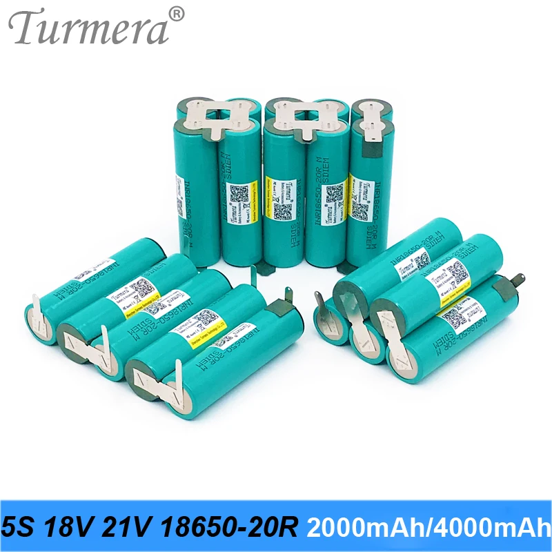 

Turmera 5S 18V 21V INR18650-20RM 2000 мА/ч, 4000 мА/ч, 20A Батарея пайки Батарея для 18В отвертка Shrika и пылесос Применение