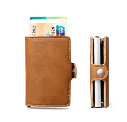 brown 3 Hasp мужской держатель для кредитных карт RFID Блокировка PU кожа Автоматический Бизнес ID держатель карты Алюминий Металл мужской кошелек-сумочка для карт - Цвет: brown 3