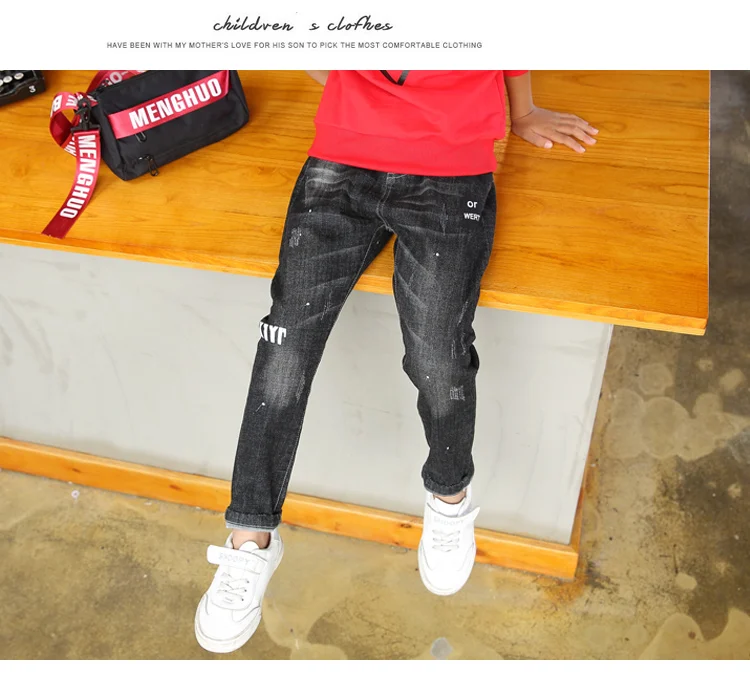 Детская одежда Длинные Стильные хлопковые джинсы для мальчиков осенне-весенние джинсовые брюки для подростков от 4 до 13 лет брюки для мальчиков-подростков повседневные штаны 2
