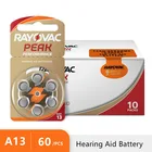 Батареи для слухового аппарата RAYOVAC PEAK 1,45 в 13A A13 13 P13 PR48, 60 шт.10 карт, Цинковый воздушный Аккумулятор для слуховых аппаратов BTE CIC RIC OE