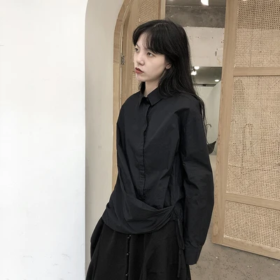 Fall Collection Long Sleeve shirt women's black blouses Yamamoto Dark all-purpose top