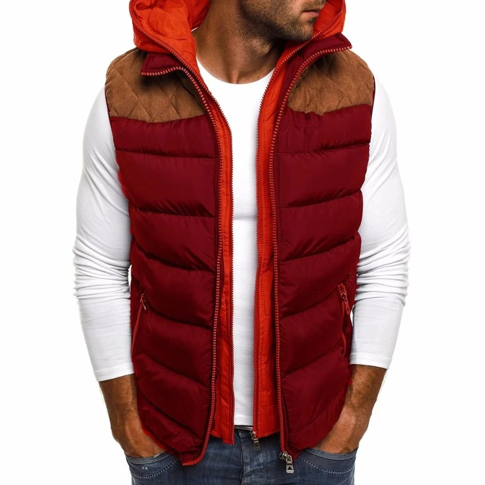 Zogaa Men's Winter Parkas Vest Patchwork Hooded collar Zipper Men's Down Jacket Sleeveless Winter Jacket For Men Men's Clothing