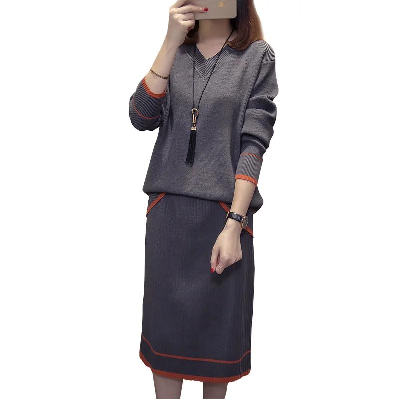 Вязаный свитер платье пуловер Женская зимняя одежда негабаритный осень 2019 v шеи