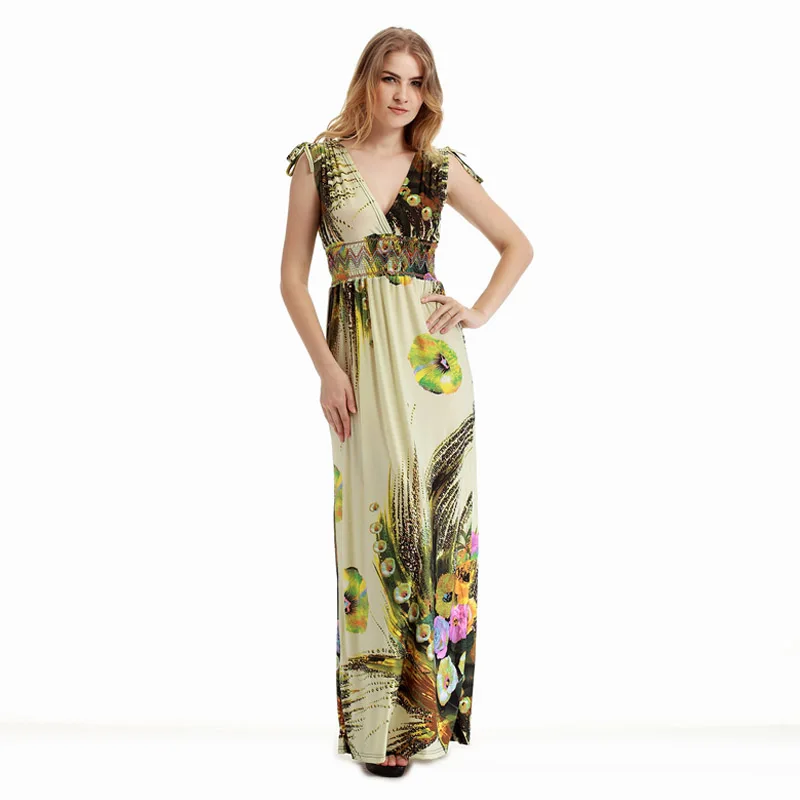 Женское платье большого размера с принтом макси одежда для отпуска глубоким v