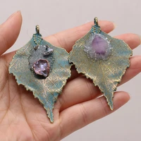 hot selling natural stone fashion semi precious stone leaf shaped pendant diy for making jewelry accessories 45x70mm