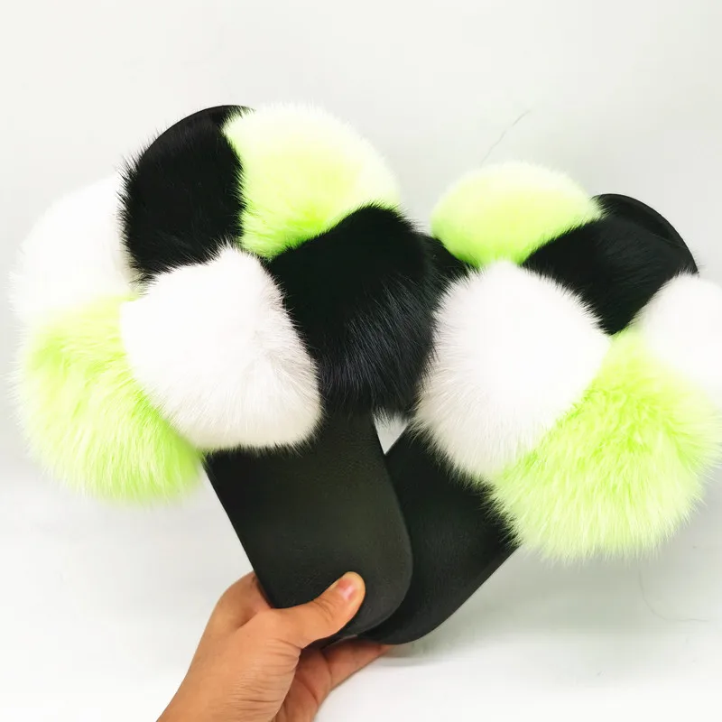 

Women Furry Ladies Shoes Cute Plush Fox Hair Fluffy Sandals Fur Slippers
