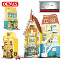 sembo moc city street view building blocks teens toys with light book coffee shop house large model for kids boys birthday gift