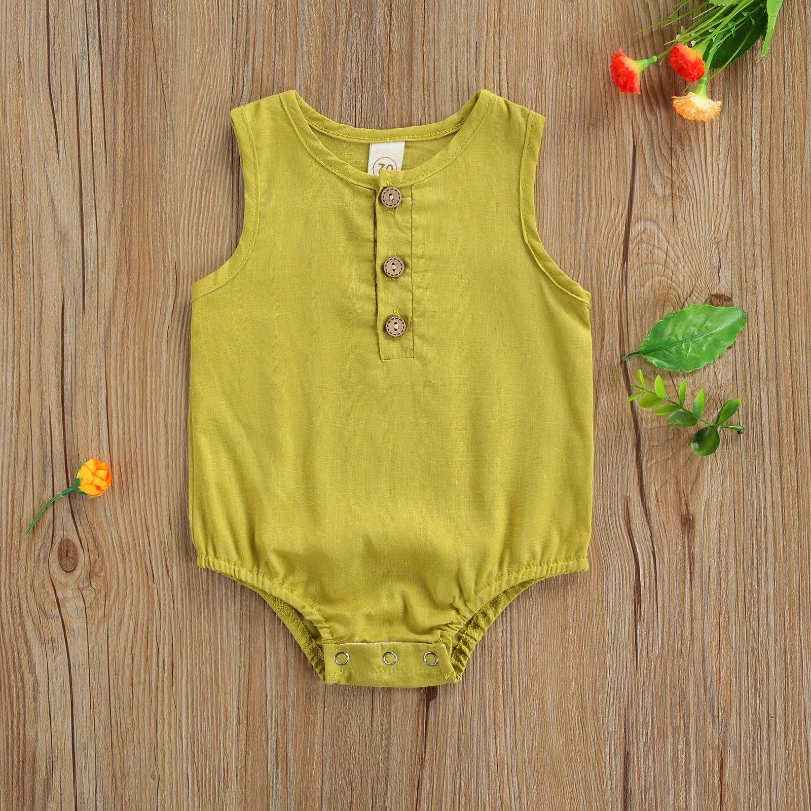 

Infant Sleeveless Romper with Button Closure, Solid Color Casual Style Cool Summer Romper Jumpsuit Outfit Casual Baby Clothes