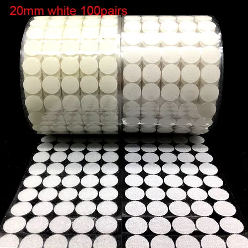20mm White 100 pair Белый, черный, 10 мм, 15 мм, 100 пар, клей, крючок и петли, наклейка, крепкая, самоклеющаяся, точечная, нейлоновая, водонепроницаемая, клейкая, крепежная лента - Цвет: 20mm White 100 pair