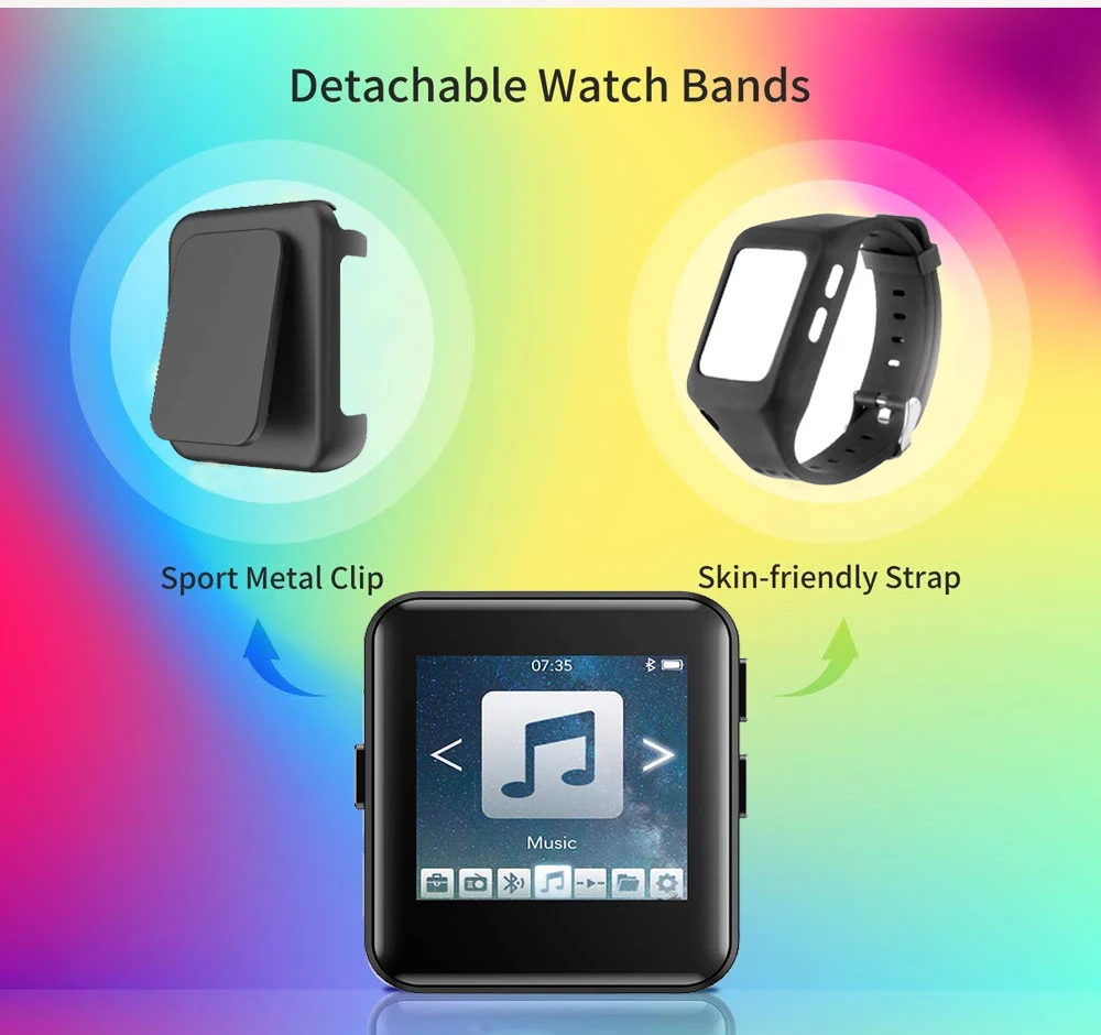 Bluetooth MP3 часы с Сенсорный экран 8/16GB клип MP3 плеер для занятий спортом, будь то Велосипедный спорт или бег Пеший Туризм Поддержка Запись, FM радио