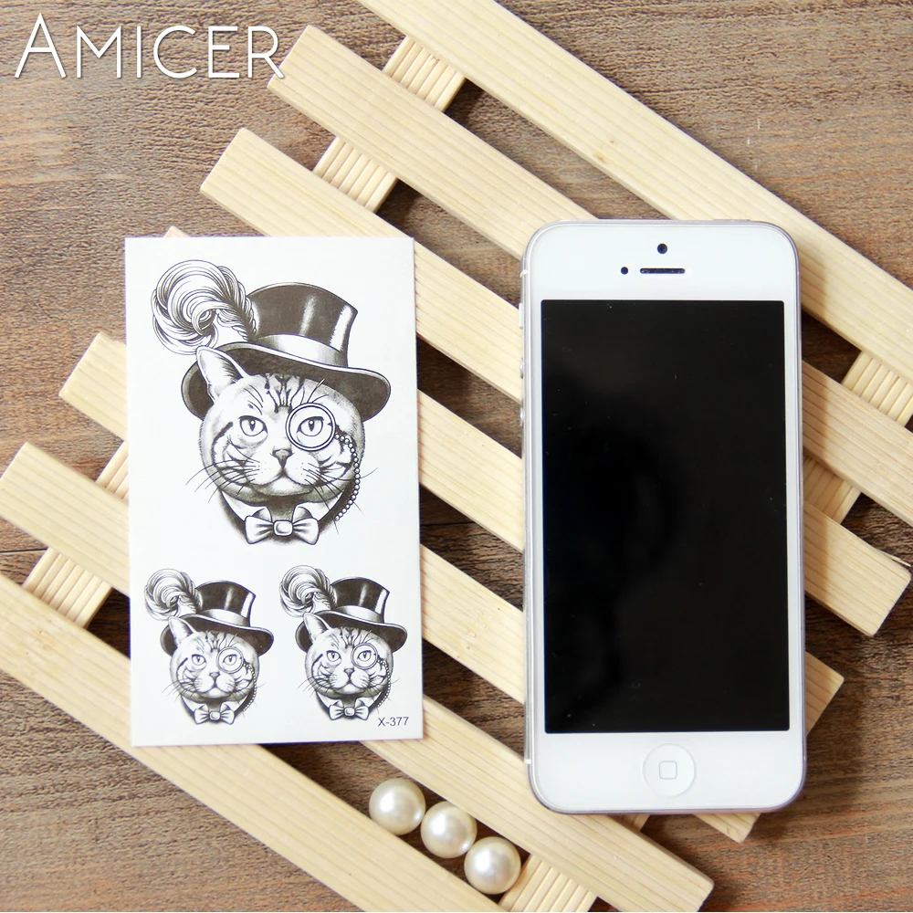 Крутой Кот в шляпе водная переводная вспышка 3d наклейка с татуировкой
