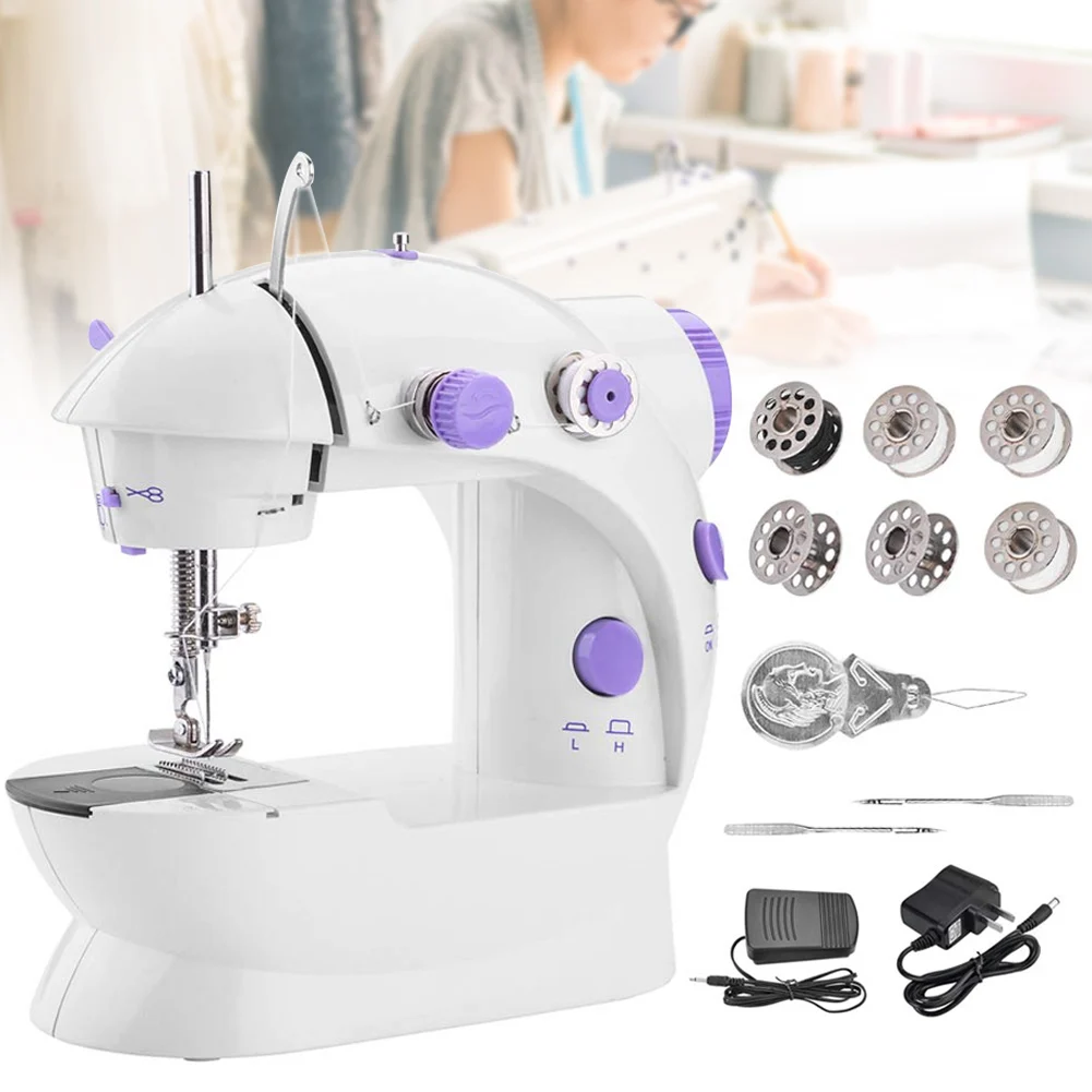 

Sewing Machines Portable Mini Electric Household Crafting Mending with Foot Pedal Cutter Light for Home Beginners Kids Purple