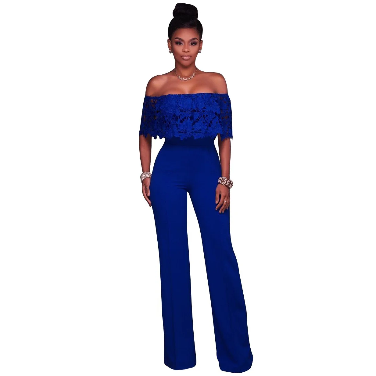 Облегающий без бретелек Вышивка костюм-комбинезон плюс размер рукавов женские