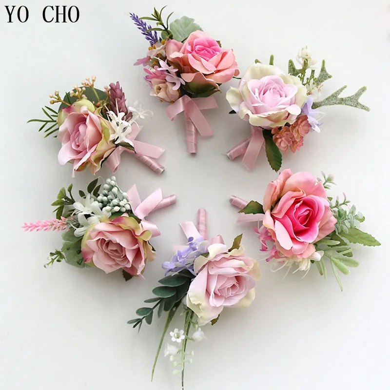 

YO CHO Boutonniere Wedding Corsage Bracelet Bridesmaids White Groom Boutonniere Flowers Wedding Corsages and Boutonnieres Brooch