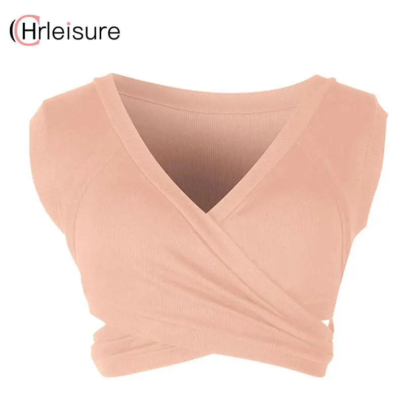Женский короткий топ без рукавов CHRLEISURE модный однотонный с глубоким V-образным