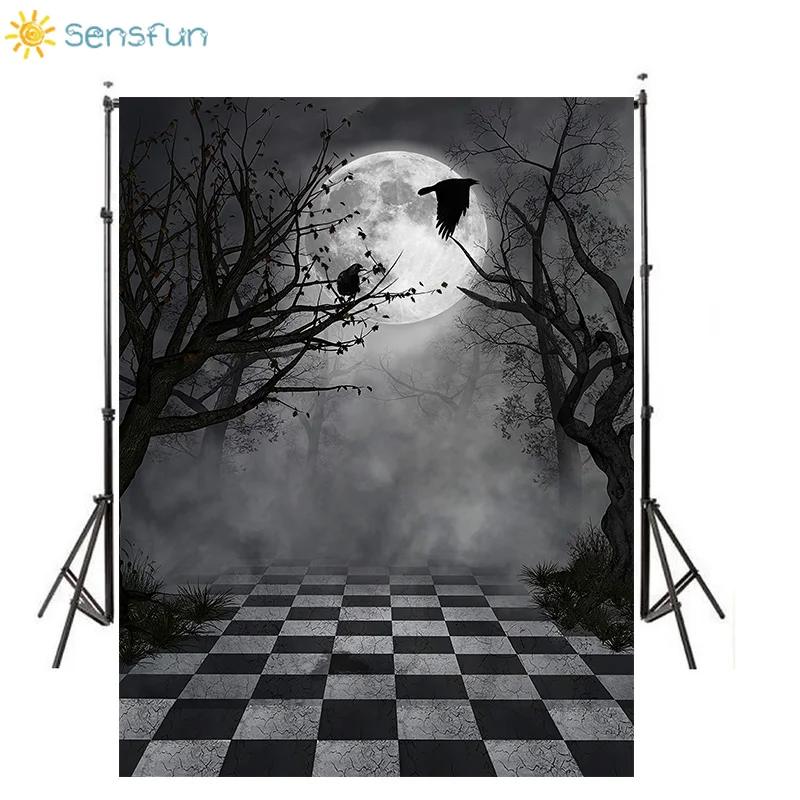 Sensfun семейный праздничный фон для фотосъемки лес Луна ворона Хэллоуин фотостудии