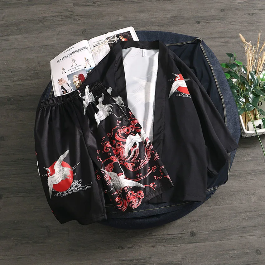 Пляжное кимоно в японском стиле Samurai Crane блузка Haori для мужчин и женщин кардиган