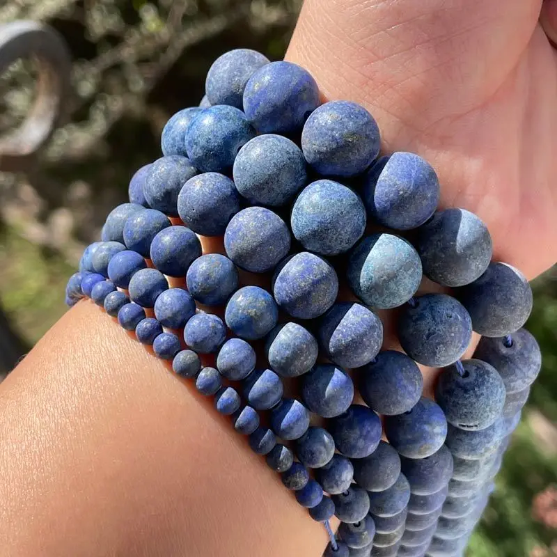 

4/6/8/10/12mm Lapis Lazuli Frost Round Spacer Stone Beads For DIY Bracelet Necklace Jewelry Making Strand 15" Free Shipping