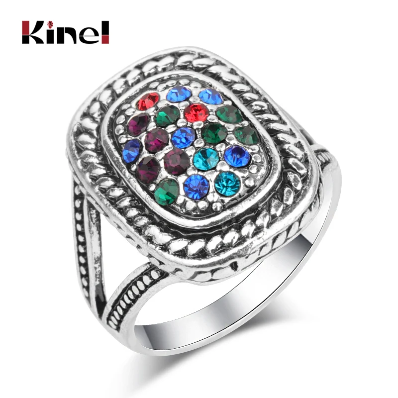 Женское кольцо Kinel винтажное серебряное с кристаллами обручальное 2019 | Украшения