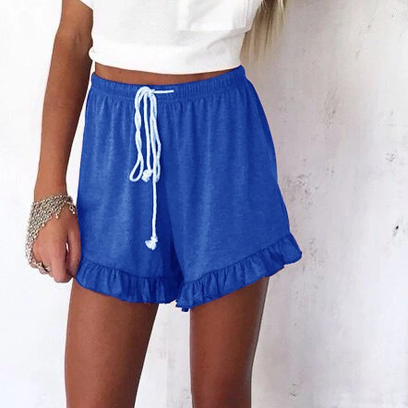 

Fashion Ruffle Hem Belted Women Shorts Casual Loose Solid Shorts Cotton Linen Short Pants Women High Waist Summer Plus Size