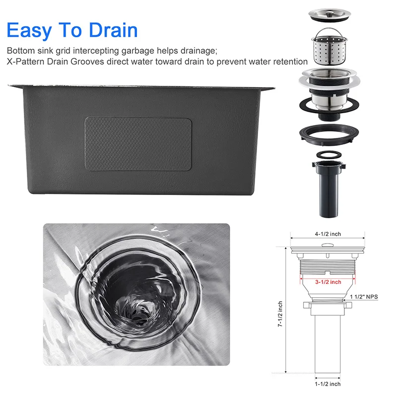 

ROVATE 20-inch Undermount Kitchen Sink, SUS304 Stainless Steel Handmade Single Bowl with Sink Strainer (Brushed), 20"x16"x9"