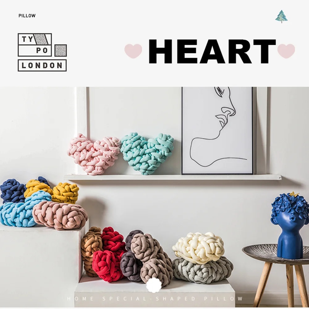 

REGINA Hand Knot Heart Shape Throw Pillow Knitted Living Room Decoration Cute Autumn Home Decor Creative Photograph Accessory