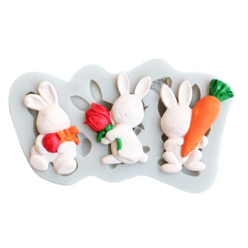 3D Пасхальный кролик помадка Пищевая силиконовая форма инструмент для украшения