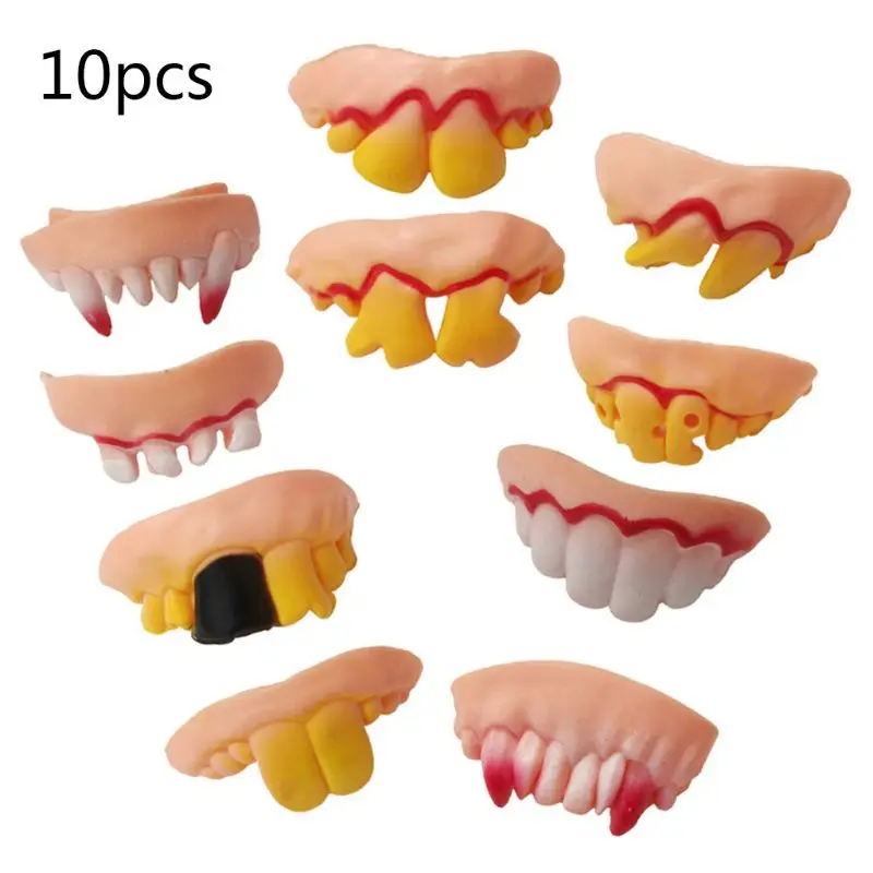 

10Pcs Halloween Fake Teeth Fangs Ugly Denture Model Vampire Cosplay Costume Prop